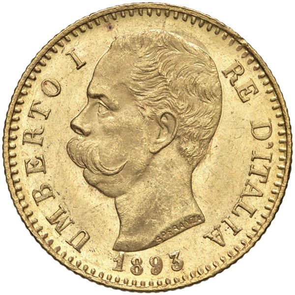 SAVOIA - Regno d'Italia - Umberto I, 1878 - 1900
20 Lire Stemma - 1893 - Gig. 21
Oro
SPL/SPL+