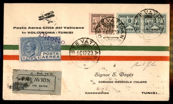 Vaticano - Posta Aerea - Primo Volo Vaticano Tunisi 10.12.29 (Longhi 2017)