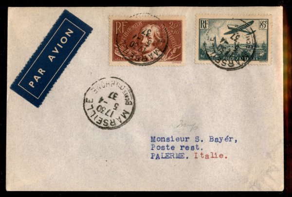 Europa e Oltremare - Francia - Volo Marsiglia Palermo 5.4.37 (Longhi 3633)