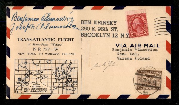 Europa e Oltremare - Stati Uniti D'america - Volo Trans-atlantico New York Varsavia 27.6/2.7 1934