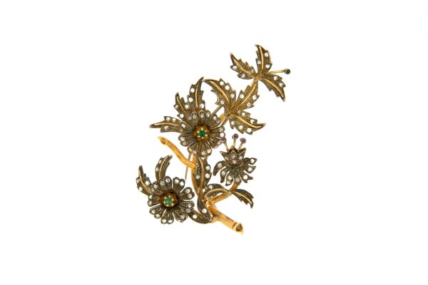 spilla - Spilla in oro giallo 18kt e argento, anni '30
