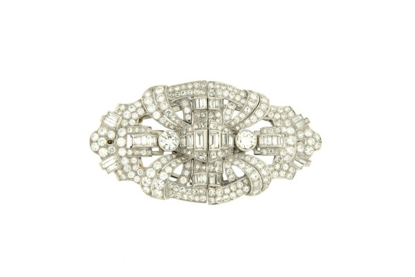 spilla - Spilla in platino e oro bianco 18kt, anni '40