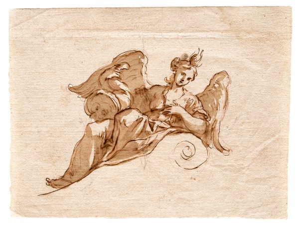SCUOLA ITALIANA - Artista veneto del secolo XVIII - Disegno preparatorio per fregio con angelo