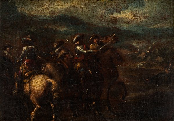 SCUOLA ITALIANA DEL SECOLO XVII - Scuola italiana del secolo XVII - Scena di battaglia con cavalieri