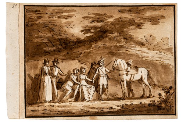 BOSSI FILIPPO - Giuseppe Bossi (1777 - 1815) (attr. a) - Paesaggio con figure e cavaliere