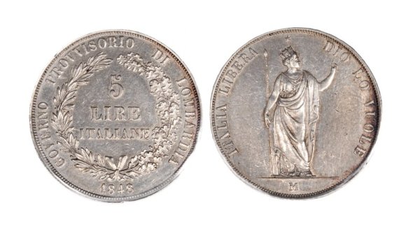 MILANO - Governo provvisorio di Lombardia (1848) - MILANO - GOVERNO PROVVISORIO DI LOMBARDIA (1848) - 5 lire 1848