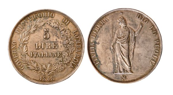 MILANO - GOVERNO PROVVISORIO - MILANO - GOVERNO PROVVISORIO DI LOMBARDIA (1848) - 5 lire 1848