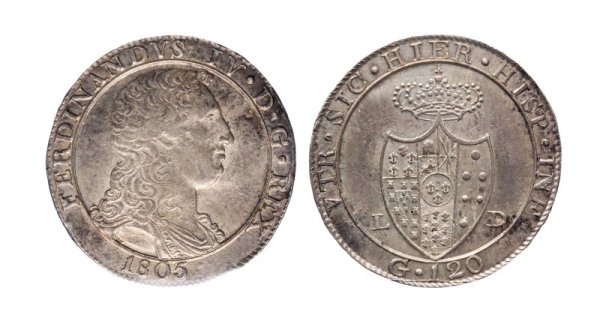 FERDINANDO IV - NAPOLI - FERDINANDO IV DI BORBONE - II periodo (1799-1805) - 120 grana "stemma grande" 1805