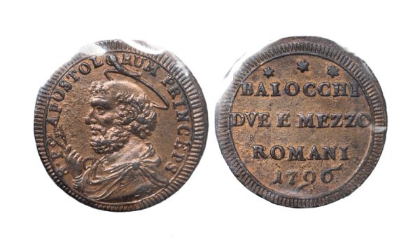 Pio VI (1775-1799) - PIO VI (1775-1799) - 2 Baiocchi e mezzo 1796, Roma
