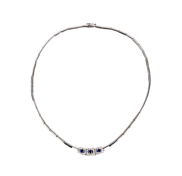 COLLANA - Collana in oro bianco 18kt con zaffiri e diamanti