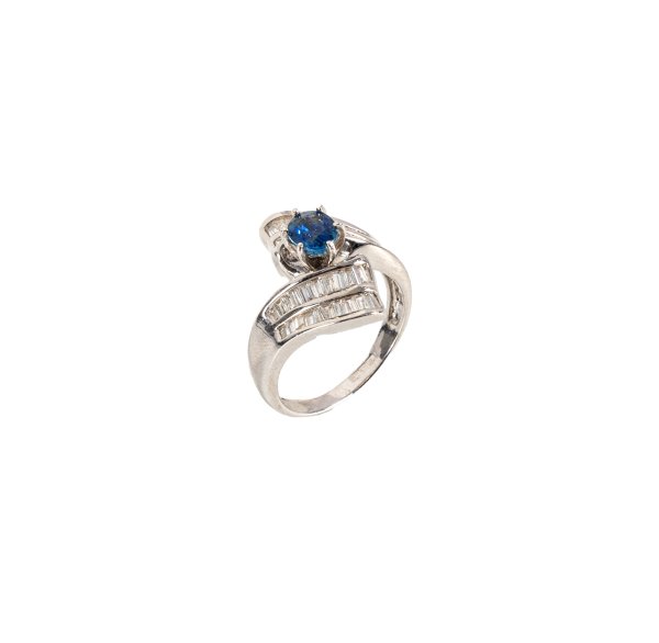 Anello - Anello in oro bianco, diamanti e zaffiro