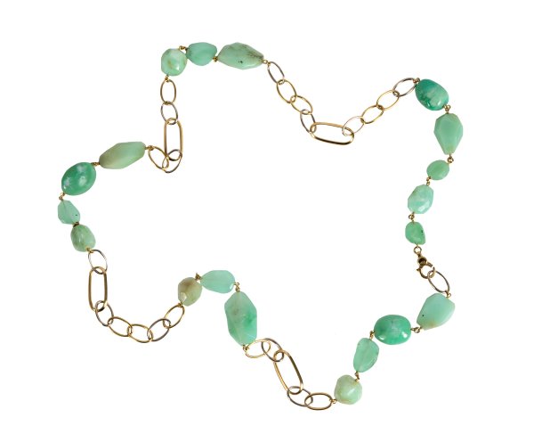 COLLANA - Collana in oro bicolore 18kt e crisoprasio