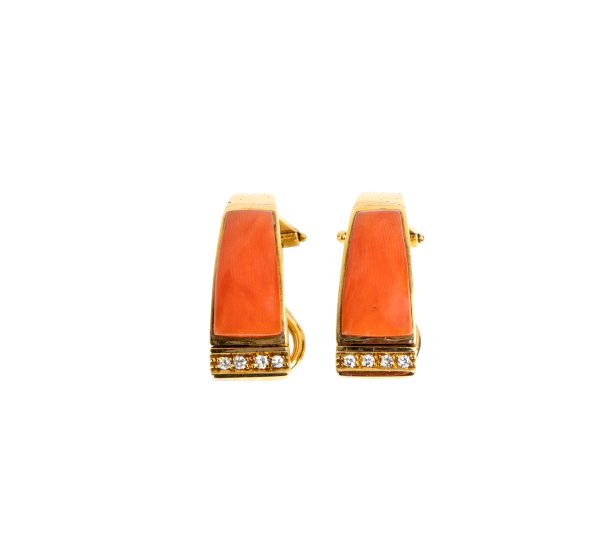ORECCHINI - Orecchini in oro giallo 18kt con corallo e diamanti