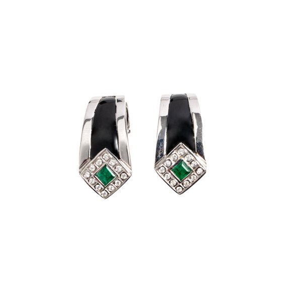 ORECCHINI - Orecchini in oro bianco 18kt con diamanti e smeraldi