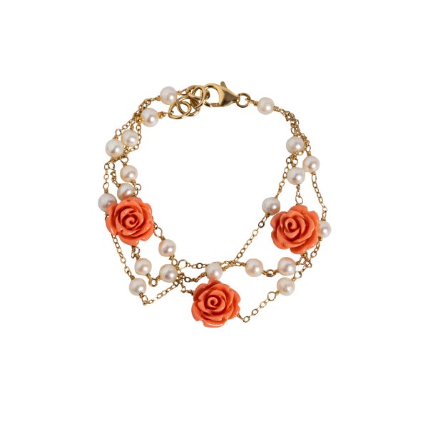 BRACCIALE - Bracciale in oro 18kt con perle e corallo