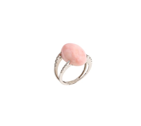 Anello - Anello in oro bianco 18kt con opale rosa e diamanti