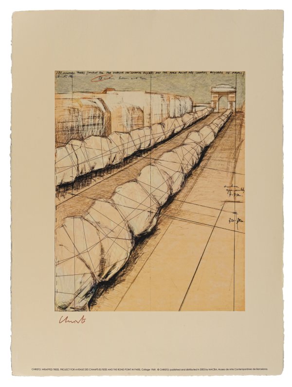 CHRISTO - Wrapped trees, project for Avenue des Champs-Elysees and the Rond Point in Paris, 1969