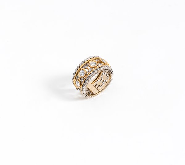 Anello a fascia in oro bicolore 18kt