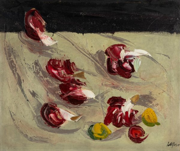 ATTILIO ALFIERI - Natura morta con insalata (Prova ombre a tempera. Per confronto con altri)