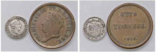 NAPOLI - FERDINANDO I (1816-1825) - Lotto di due monete da 10 grana e 8 tornesi.
