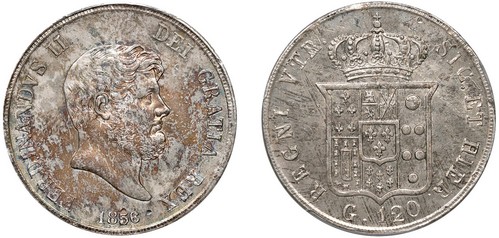 NAPOLI - FERDINANDO II (1830-1859) - Piastra da 120 grana, 1856, VI tipo.