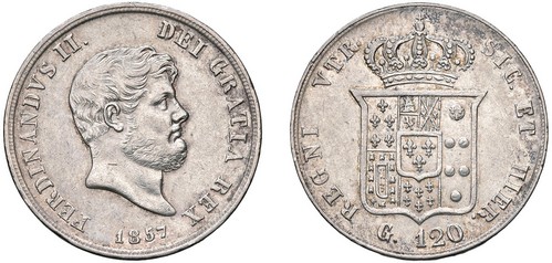 NAPOLI - FERDINANDO II (1830-1859) - Piastra da 120 grana, 1857, VI tipo.