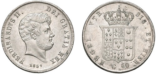 NAPOLI - FERDINANDO II (1830-1859) - Mezza piastra da 60 grana, 1857, IV tipo.