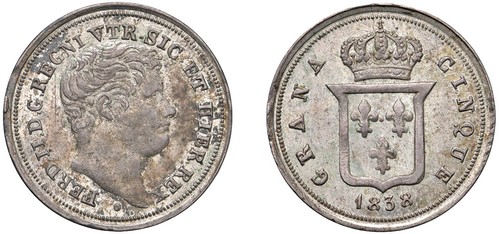 NAPOLI - FERDINANDO II (1830-1859) - 5 grana 1838, I tipo.