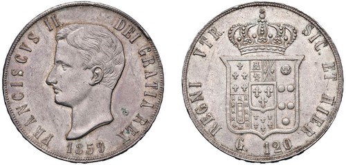 NAPOLI - FRANCESCO II (1859-1860) - Piastra da 120 grana 1859.