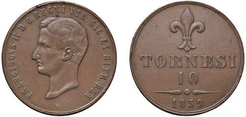 NAPOLI - FRANCESCO II (1859-1860) - 10 tornesi 1859.
