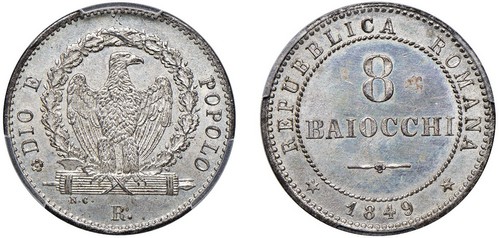 SECONDA REPUBBLICA ROMANA (1848-1849) - 8 baiocchi, 1849, Roma.
