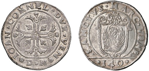 VENEZIA - GIOVANNI I CORNER (1625-1629) - Scudo della Croce da 140 Soldi, sigle DM.