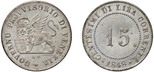 VENEZIA - GOVERNO PROVVISORIO DI VENEZIA (1848-1849) - 15 centesimi 1848.