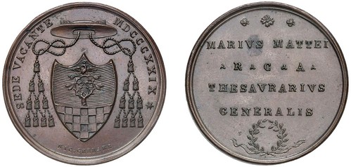 SEDE VACANTE, Tesoriere Generale Mons. Mario Mattei (1829) - Medaglia 1829, Roma.