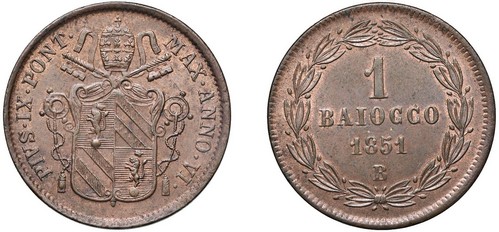 PIO IX, Giovanni Maria Mastai-Ferretti (1846-1870) - 1 baiocco 1851, an. VI, Bologna, I tipo.