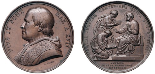 PIO IX, Giovanni Maria Mastai-Ferretti (1846-1878) -Medaglia an. XVII, L'obolo di San Pietro, Roma.