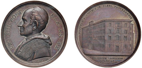 LEONE XIII, Vincenzo Gioacchino Raffaele Luigi Pecci (1878-1903) - Fondazione collegio leoniano, an. XX, Roma.