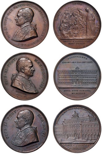 PIO XI, Ambrogio Damiano Achille Ratti (1922-1939) - Lotto 3 medaglie annuali (an. I, III, VI).