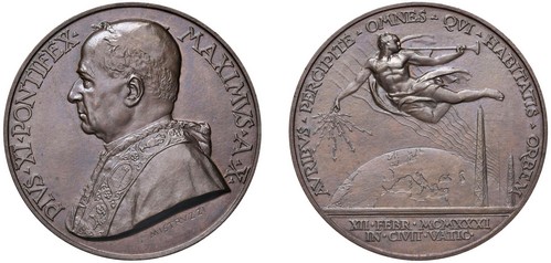PIO XI, Ambrogio Damiano Achille Ratti (1922-1939) - Medaglia an. X, Stazione Radio Vaticana, Roma.