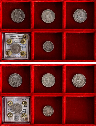 VITTORIO EMANUELE II, Regno di Sardegna (1849-1861) - Lotto di 5 monete da 1 lira e 50 centesimi.