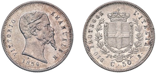 VITTORIO EMANUELE II, Re Eletto (1859-1861) - 50 centesimi 1859, Bologna.