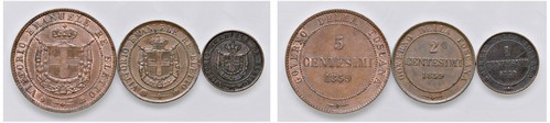 VITTORIO EMANUELE II, Re Eletto (1859-1861) - Lotto di 3 monete, Birmingham.