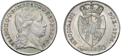 FRANCESCO II D'ASBURGO-LORENA, Imperatore e Duca di Milano (1792-1796) - 30 soldi, 1796, Milano.