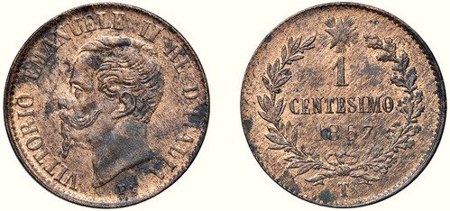 VITTORIO EMAUELE II, Re d'Italia (1861-1878) - Centesimo 1867, Torino.