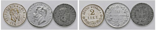 VITTORIO EMANUELE II - Interessante lotto di 2 falsi d'epoca e un artefatto d'epoca.