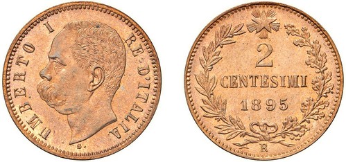 UMBERTO I (1878-1900) - 2 centesimi 1895, Roma.