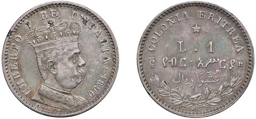 UMBERTO I, Colonia Eritrea (1890-1896) - 1 lira 1890, Roma.