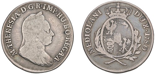 MARIA TERESA D'ASBURGO, Nuova monetazione (1778-1780) - Mezzo scudo 1780, Milano.