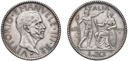 VITTORIO EMANUELE III (1900-1943) - 20 lire 1927, an. VI, Roma.