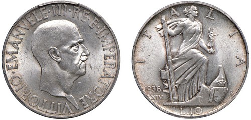 VITTORIO EMANUELE III (1900-1943) - 10 lire 1936, Roma.